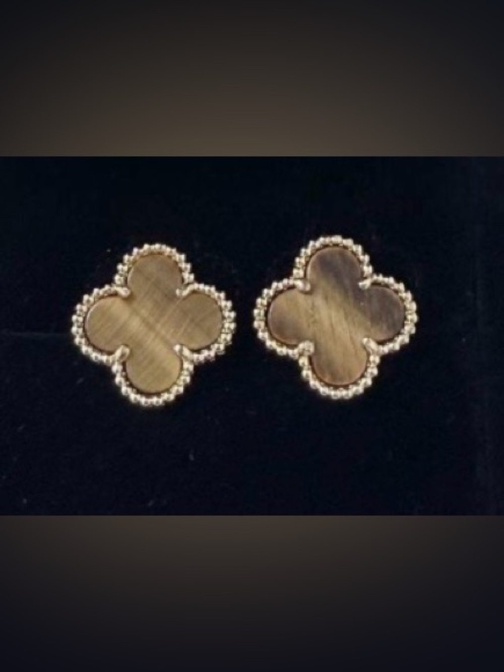 NWT Tigers Eye Brown 6MM Clover & 925 Silver Stud Earrings - Picture 3 of 4
